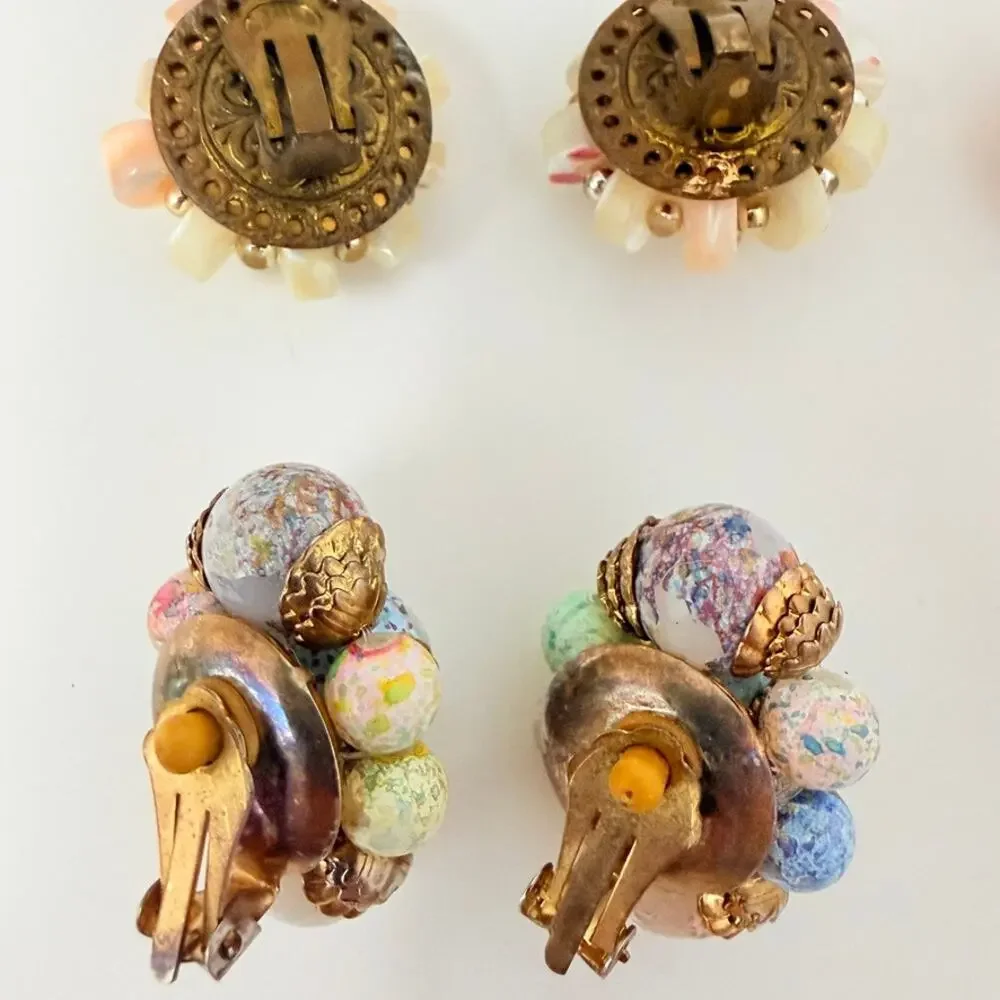 Lot of 15 Hong Kong Japan Cluster Flower Faux Pearl Shell Bead Clip On Earrings